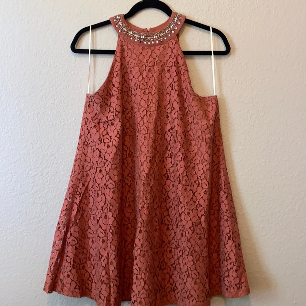 Dark Peach Lace with Bead Detail on the Neck